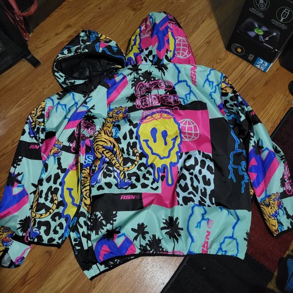 Reason Brand AOP Allover Print Half-Zip Anorak Pullover Jacket Smiley Tiger RSN - Picture 5 of 7